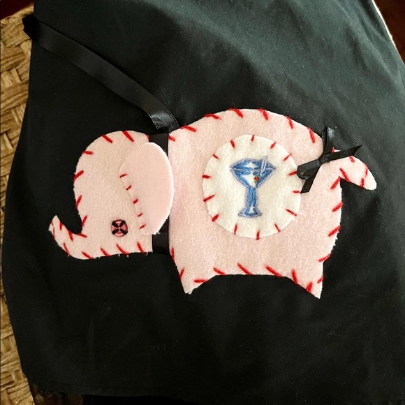 Vintage Two-Piece Pink & Black Rockabilly Elephant Martini Skirt & Shirt Set - Picture 3 of 3